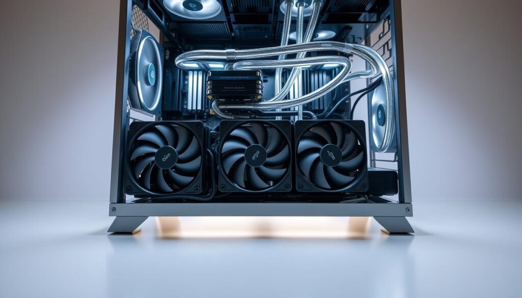 A-detailed-fully-functional-PC-cooling-system-showcasing-a-high-performance-liquid-cooling-1024x585 CPU Superaquecendo? 7 Causas Comuns e Como Resolver (Passo a Passo com Fotos)