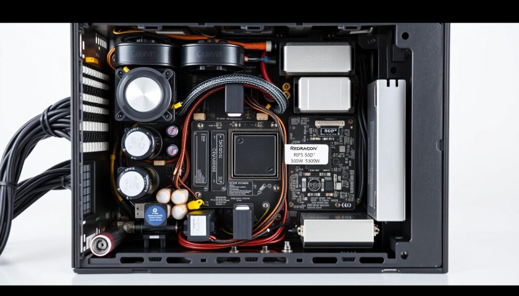 Detalhes-internos-da-fonte-Redragon-RGPS-500W-mostrando-componentes-e-qualidade-de-construcao-1024x585 Fonte Redragon RGPS 500W é Boa em 2025? Review Honesto e Testes