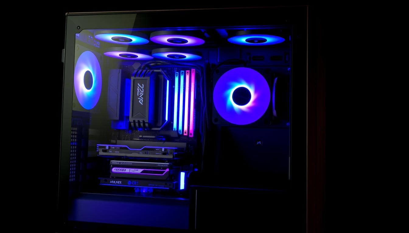 PC Gamer montado com gabinete RGB e componentes iluminados para build de 4000 reais em 2025