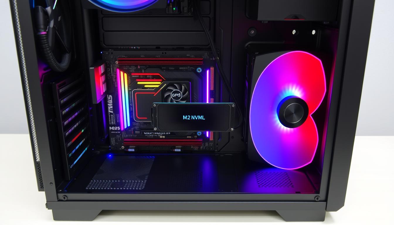 PC gamer moderno com SSD NVMe instalado na placa-mãe