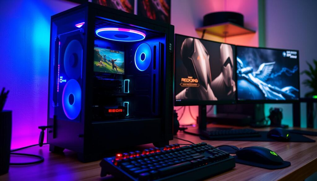 Setup-gamer-completo-utilizando-a-fonte-Redragon-RGPS-500W-1024x585 Fonte Redragon RGPS 500W é Boa em 2025? Review Honesto e Testes