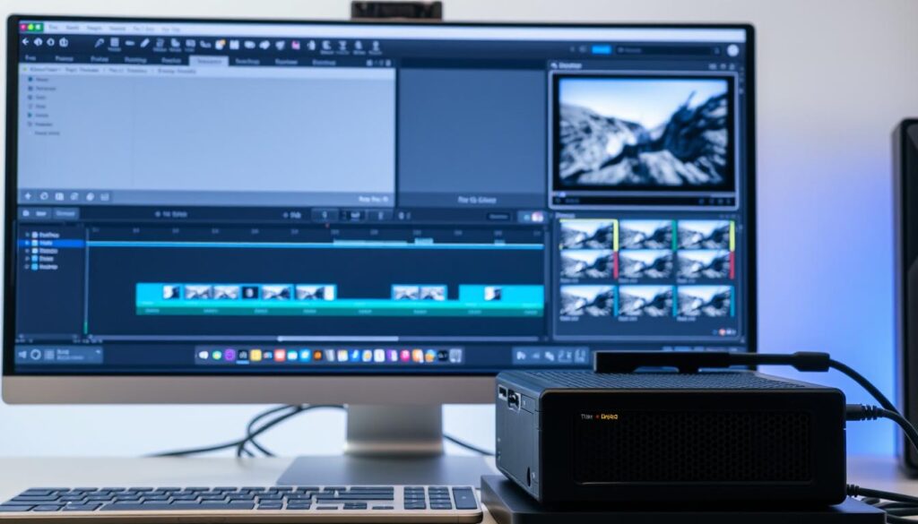 Tela-de-computador-mostrando-software-de-edicao-de-video-1024x585 Qual a Diferença entre SSD NVMe e SATA? [Guia para Iniciantes 2025]