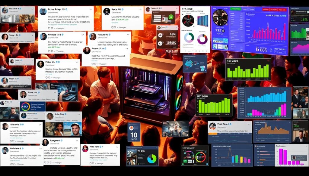 A-bustling-community-forum-with-user-feedback-and-opinions-on-the-latest-graphics-cards.-In-1024x585 RTX 3050 vs RX 6600: comparativo de desempenho em jogos