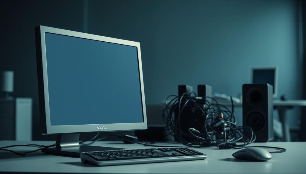 A-desktop-computer-with-its-sound-components-malfunctioning-causing-a-silent-static-display.--1024x585 Sem som no PC: 7 soluções rápidas para resolver
