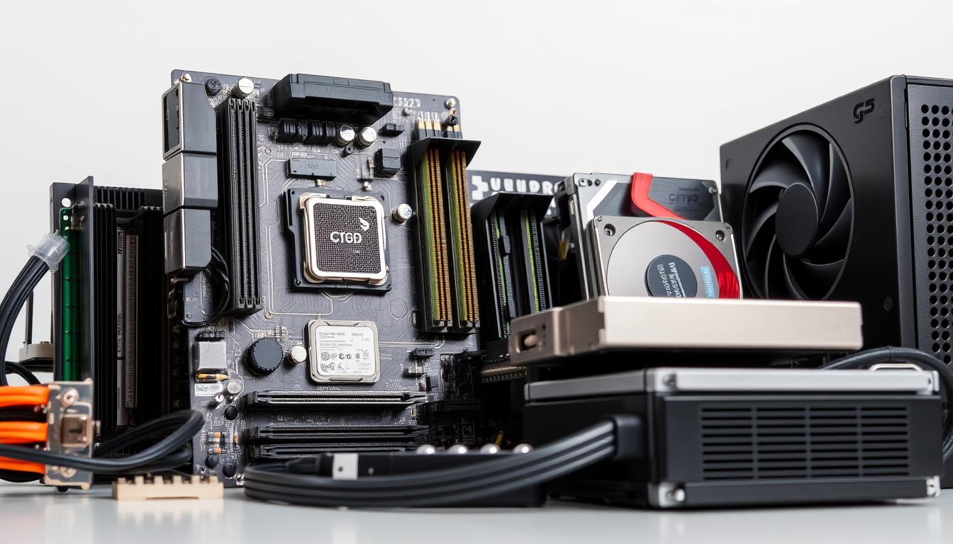 A-detailed-well-lit-close-up-of-a-variety-of-computer-components-including-a-motherboard-RAM Quanta RAM Você Precisa para Jogos: Guia por Perfil de PC Gamer