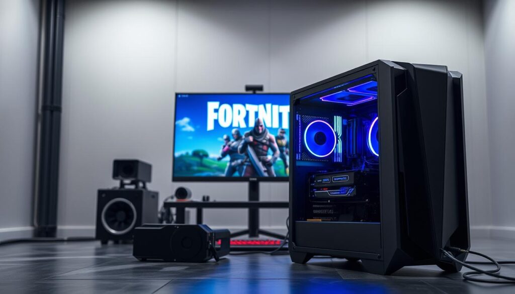 A-high-tech-gaming-setup-with-a-sleek-modern-design.-In-the-foreground-a-state-of-the-art-1024x585 Build de PC gamer até R$3.000 para jogar Fortnite