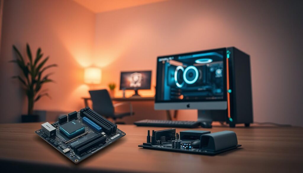 A-minimalist-computer-desktop-in-a-warm-cozy-atmosphere.-In-the-foreground-a-detailed-1024x585 Como melhorar o desempenho em jogos no PC gamer