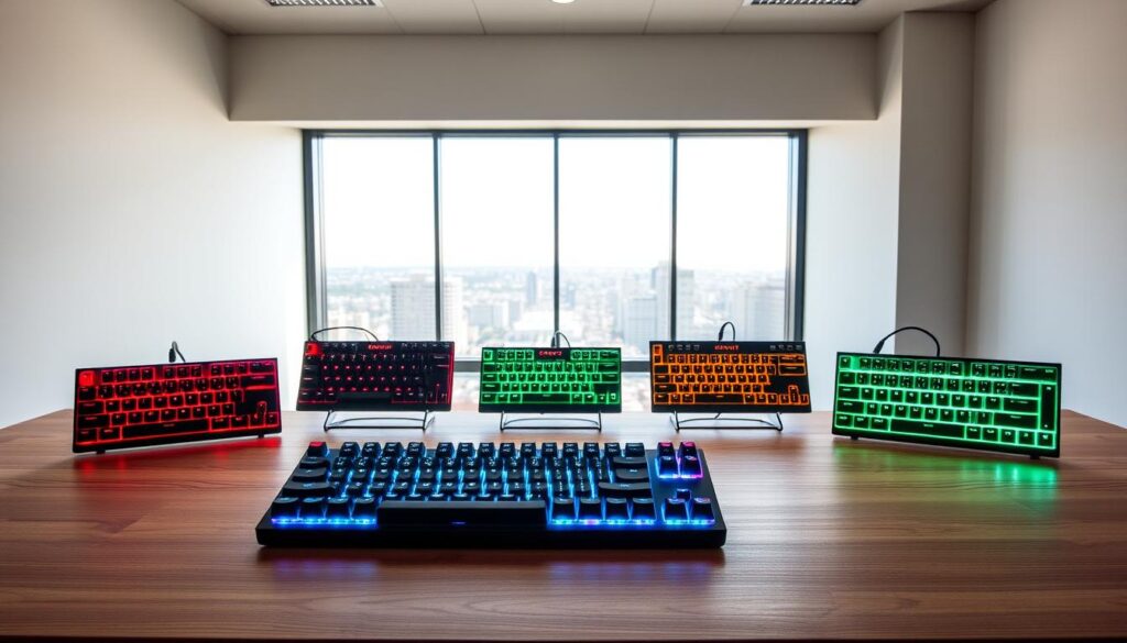 A-sleek-and-modern-office-setting-with-a-prominent-wooden-desk-in-the-foreground.-Atop-the-1024x585 Melhores teclados mecânicos custo-benefício em 2025