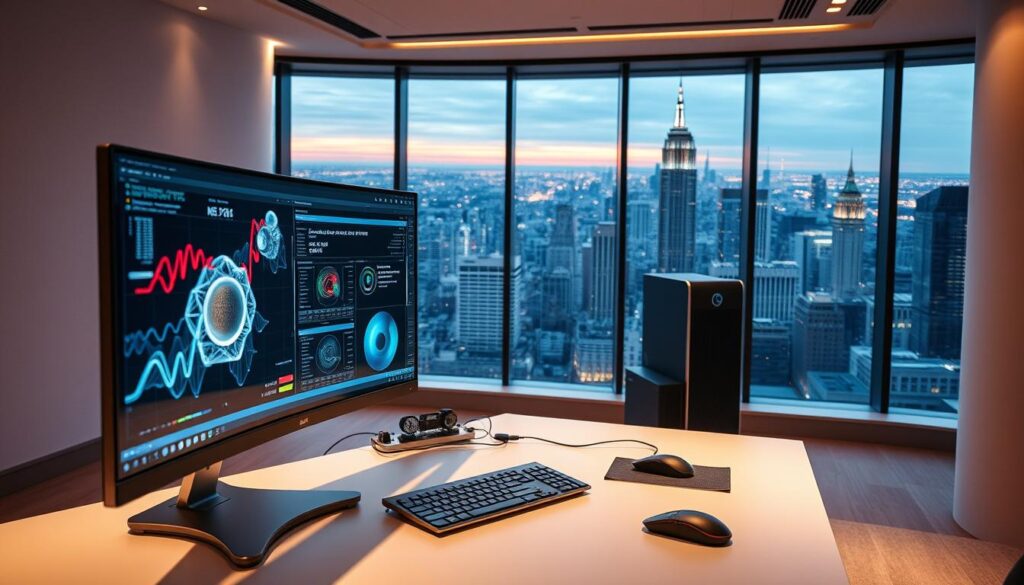 A-sleek-modern-office-workspace-with-a-focus-on-professional-software-applications.-In-the-1024x585 DDR4 vs DDR5: qual memória vale mais a pena em 2025?
