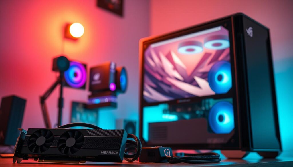 A-sleek-well-balanced-gaming-PC-setup-illuminated-by-a-warm-soft-lighting.-In-the-foreground-1024x585 Build para edição de vídeo e streaming 1080p fluido