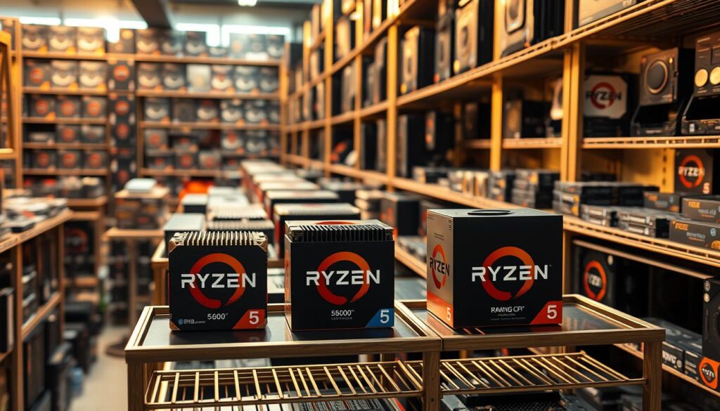 A-sprawling-marketplace-of-computer-processors-with-an-array-of-Ryzen-CPUs-prominently-1024x585 Ryzen 5 5600 vs Ryzen 5 8600: qual vale mais a pena?