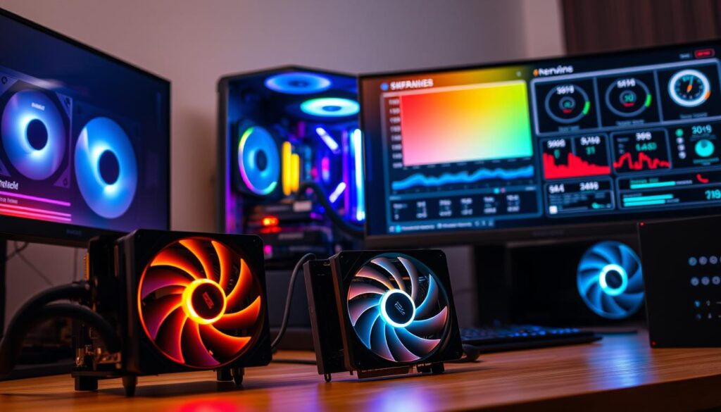 A-well-lit-desk-setup-with-a-gaming-PC-and-peripherals.-In-the-foreground-a-high-end-CPU-and-1024x585 Como melhorar o desempenho em jogos no PC gamer