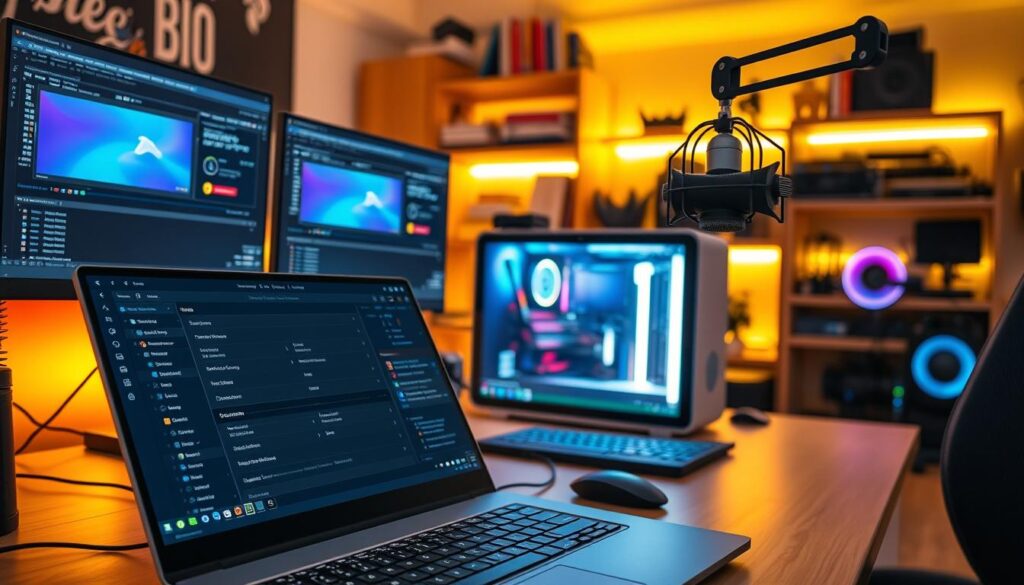 A-well-lit-home-office-setup-with-a-modern-desk-a-high-quality-webcam-a-professional-grade-1024x585 Build para edição de vídeo e streaming 1080p fluido