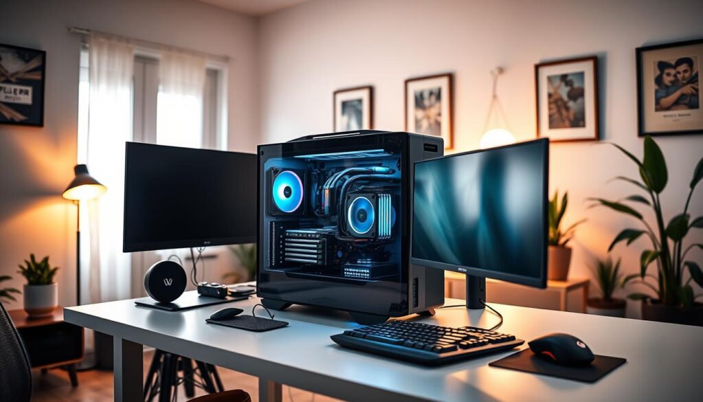 A-well-lit-modern-home-office-setting-with-a-powerful-desktop-PC-setup-on-a-clean-minimalist--1024x585 Build para edição de vídeo e streaming 1080p fluido