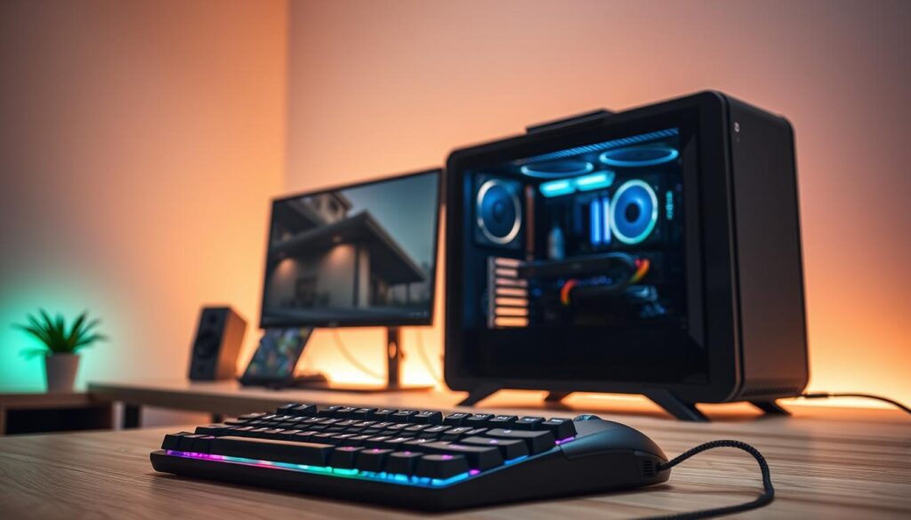 High-end-gaming-setup-featuring-a-sleek-black-gaming-desktop-PC-with-a-powerful-GPU-CPU-and--1024x585 Build de PC para jogar GTA V em 2025